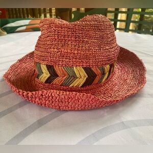 Lucky Brand Woven Braided Pink Flexible Straw Hat